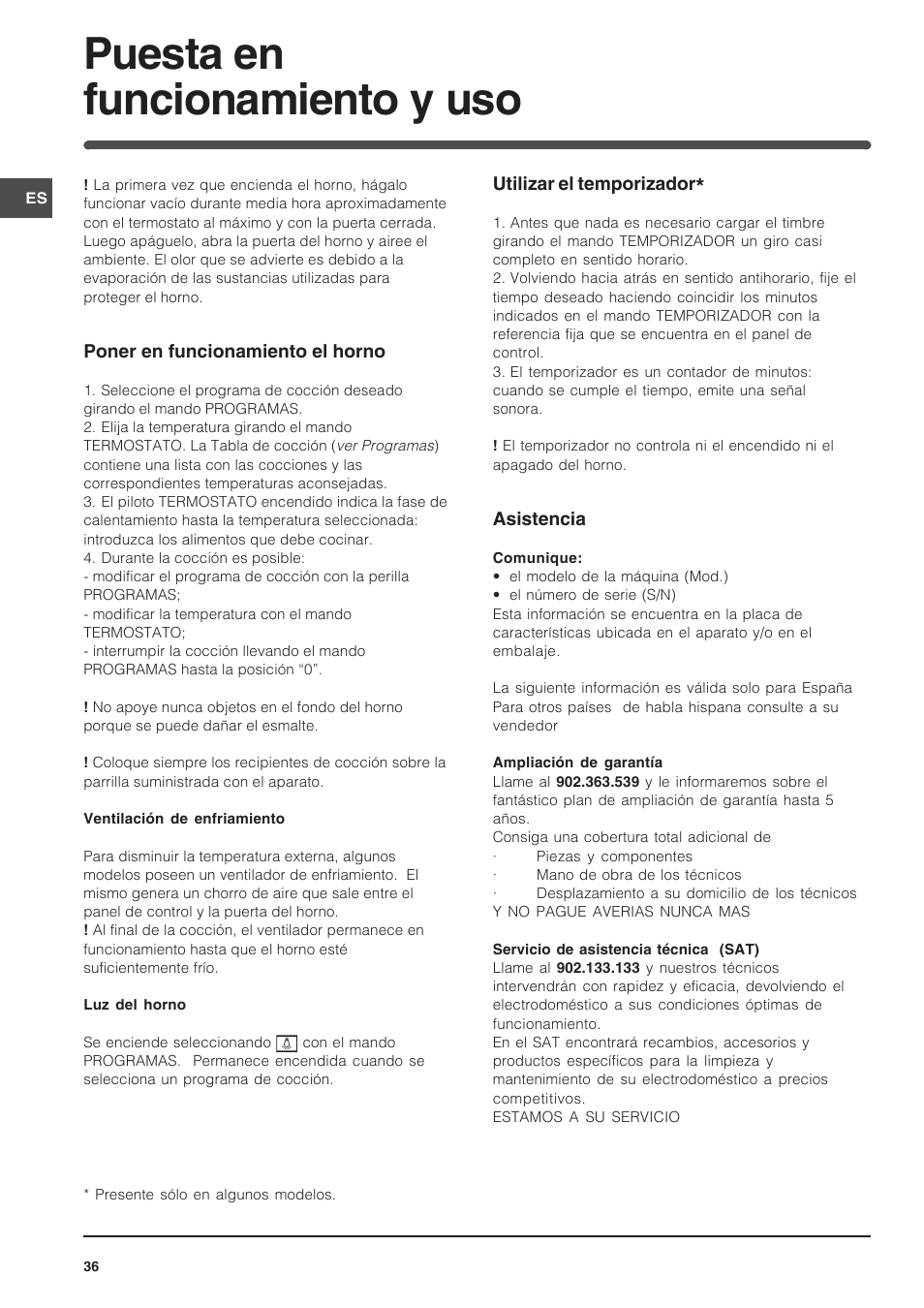 Puesta en funcionamiento y uso | Indesit FIM 51 K.A IX User Manual | Page 36 / 72