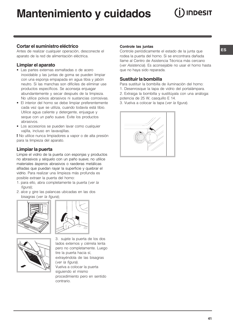 Mantenimiento y cuidados | Indesit FIM 51 K.A IX User Manual | Page 41 / 72