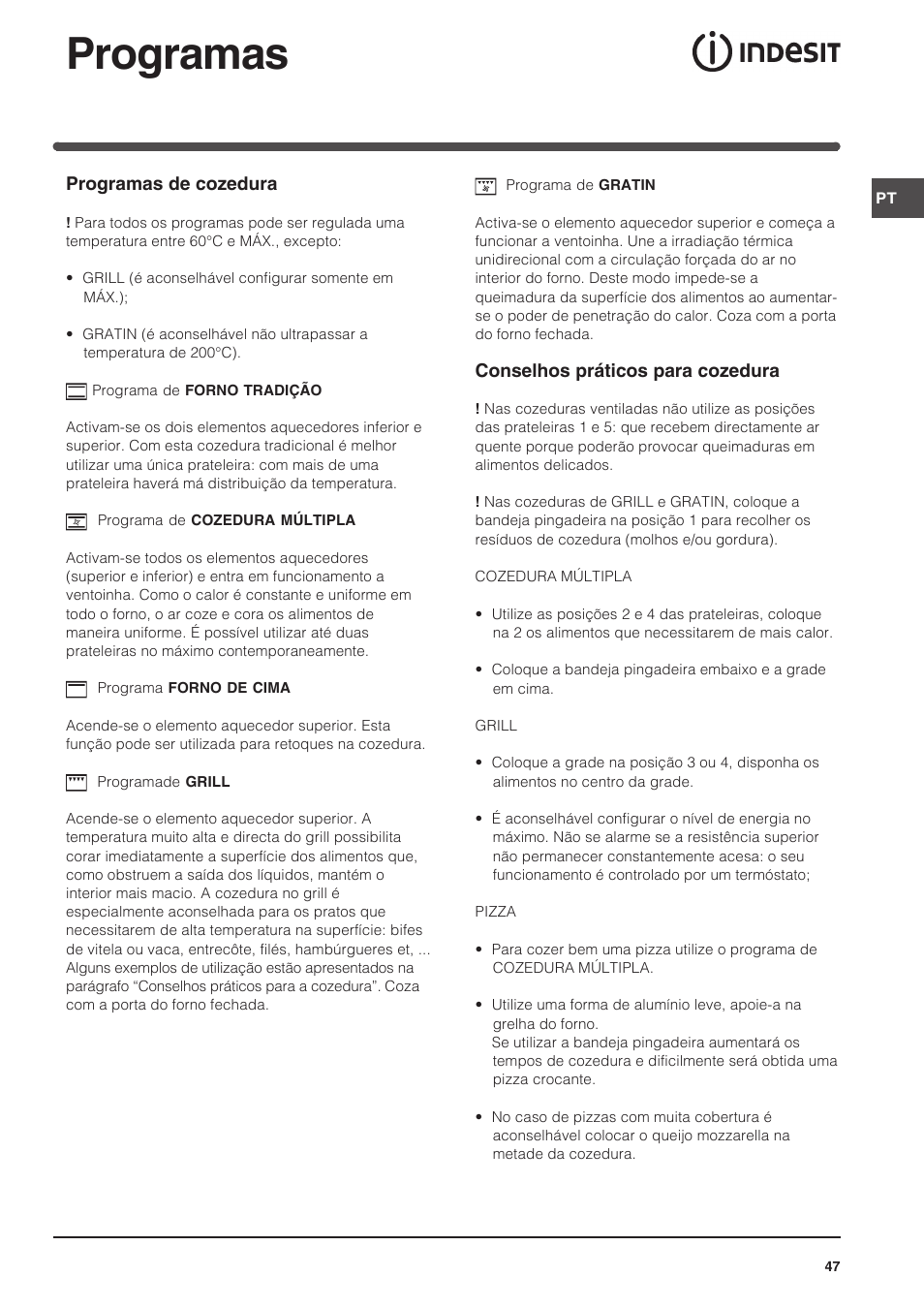 Programas | Indesit FIM 51 K.A IX User Manual | Page 47 / 72