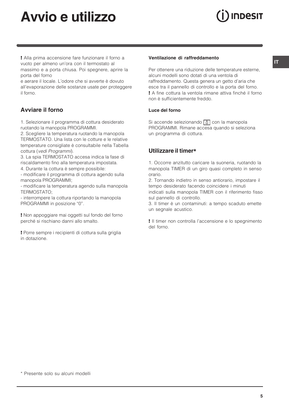 Avvio e utilizzo | Indesit FIM 51 K.A IX User Manual | Page 5 / 72