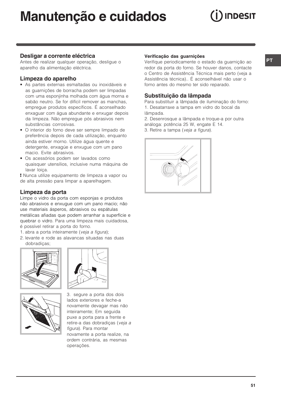 Manutenção e cuidados | Indesit FIM 51 K.A IX User Manual | Page 51 / 72