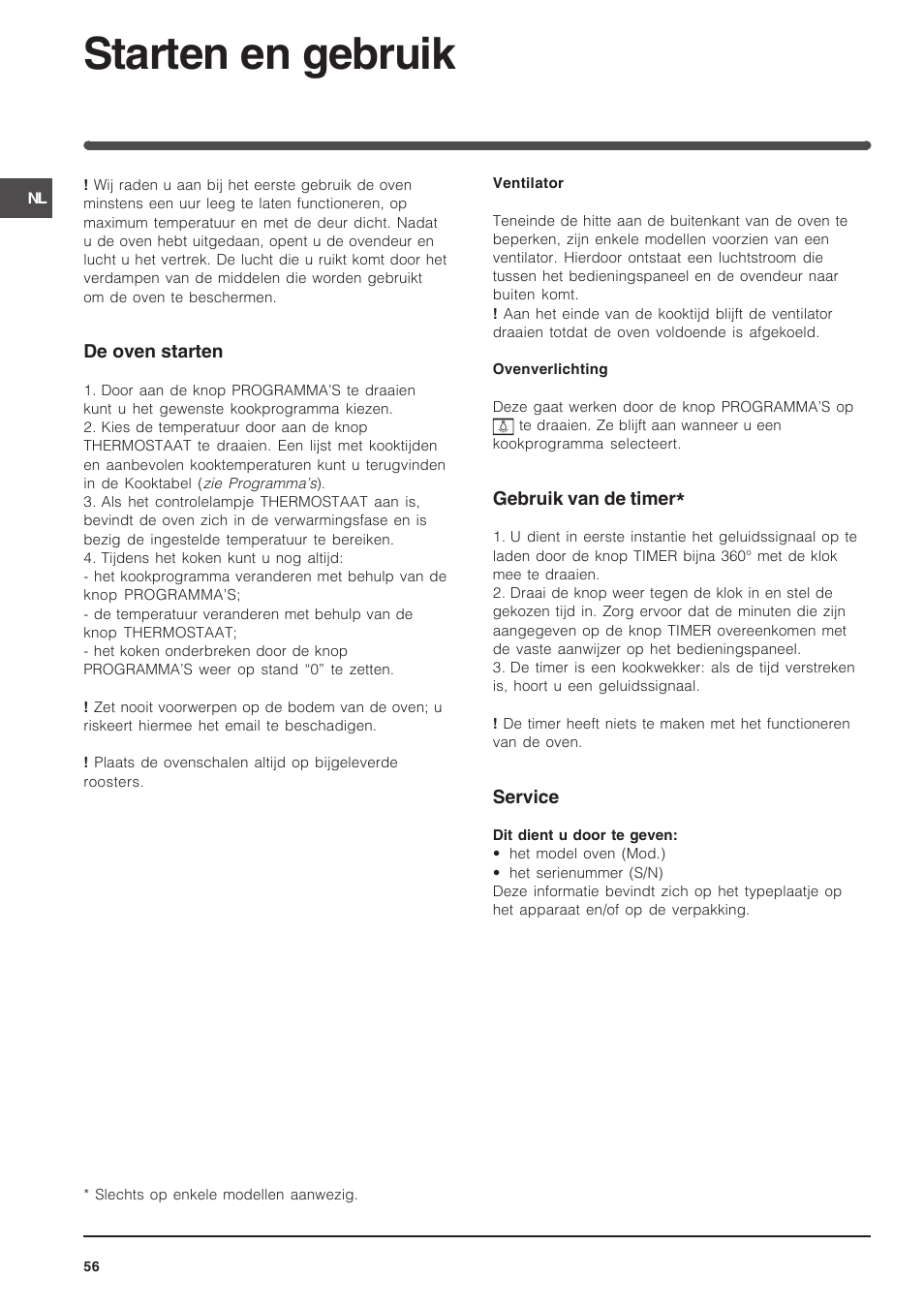 Starten en gebruik | Indesit FIM 51 K.A IX User Manual | Page 56 / 72