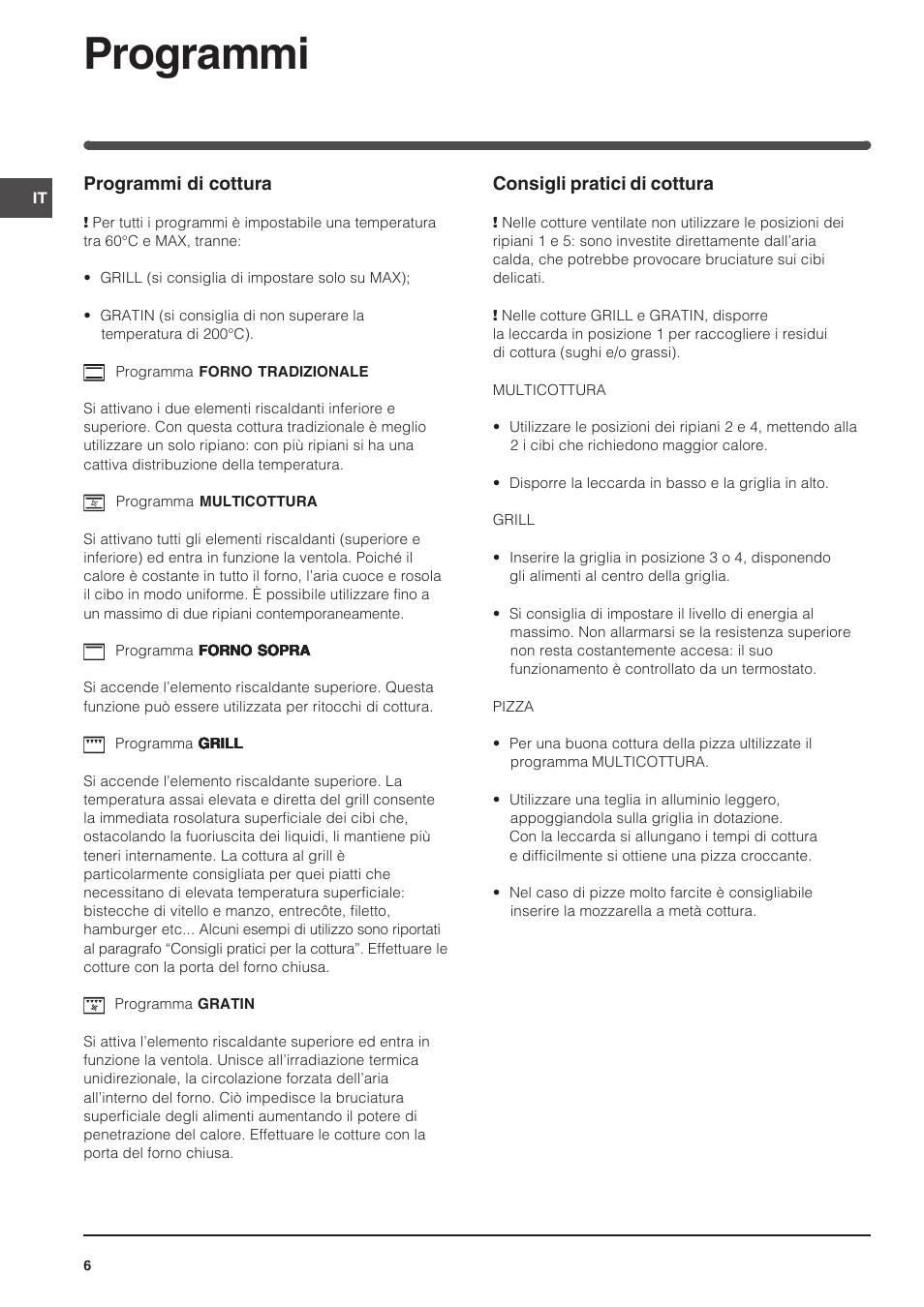 Programmi | Indesit FIM 51 K.A IX User Manual | Page 6 / 72