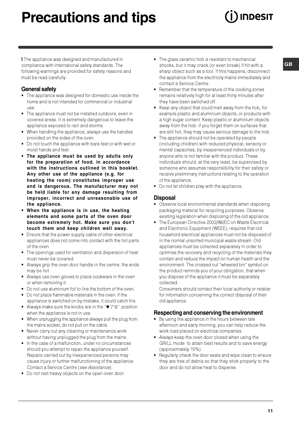 Precautions and tips | Indesit HIM 506 EK.A User Manual | Page 11 / 60