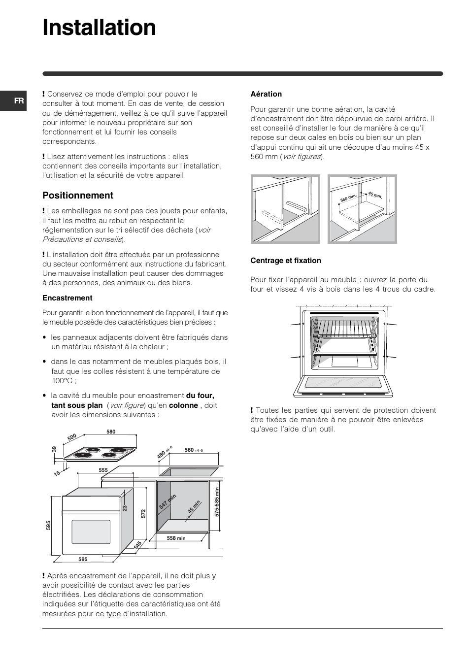 Installation, Positionnement | Indesit HIM 506 EK.A User Manual | Page 13 / 60