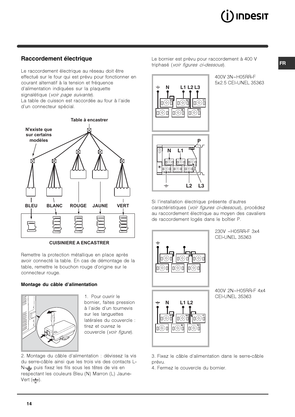 Raccordement électrique | Indesit HIM 506 EK.A User Manual | Page 14 / 60