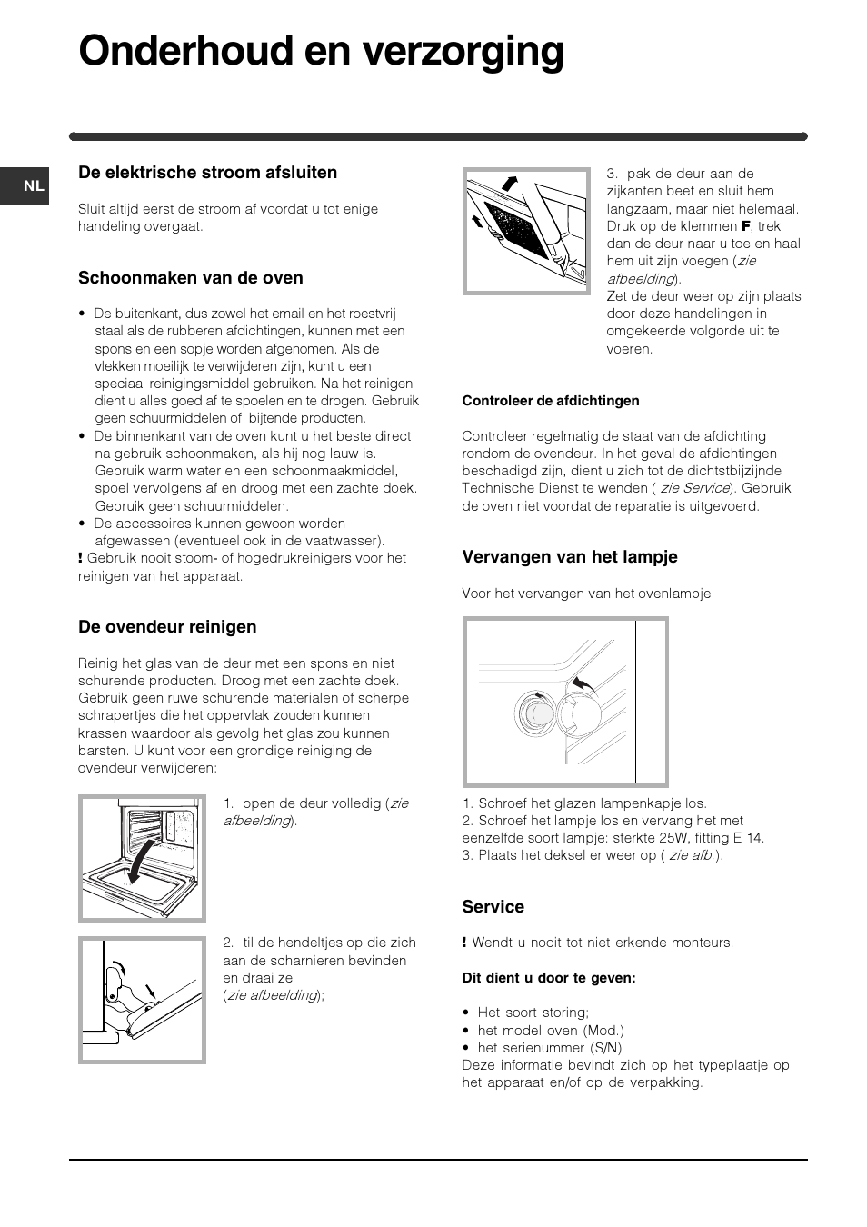 Onderhoud en verzorging | Indesit HIM 506 EK.A User Manual | Page 30 / 60