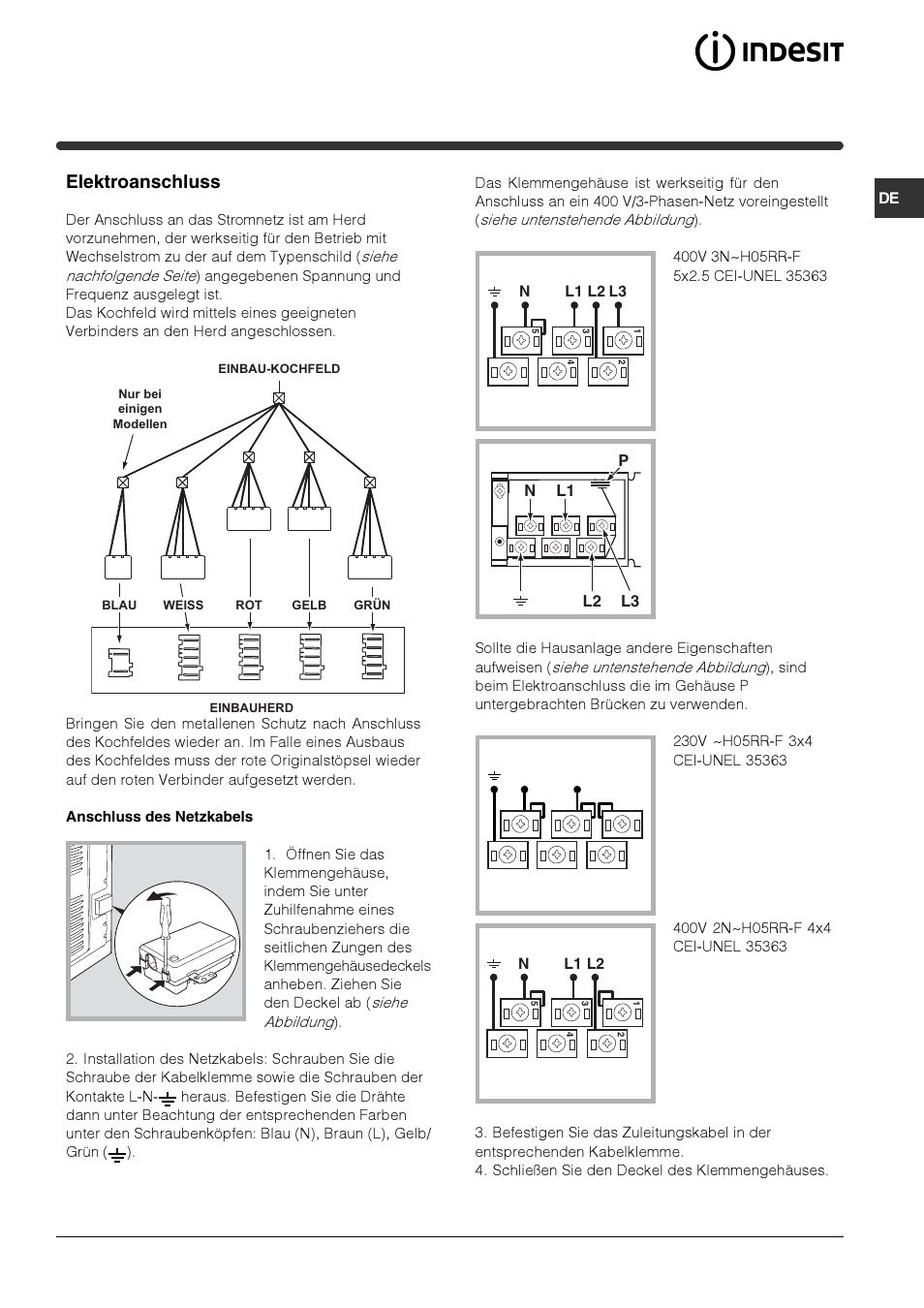 Elektroanschluss | Indesit HIM 506 EK.A User Manual | Page 32 / 60