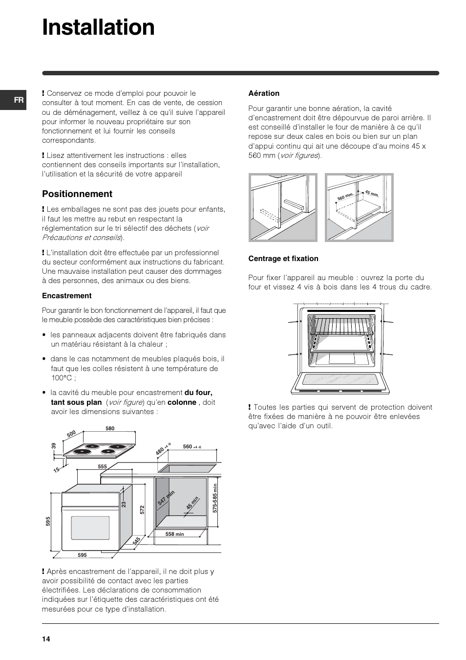 Installation, Positionnement | Indesit HIM 50 K.A IX User Manual | Page 14 / 84