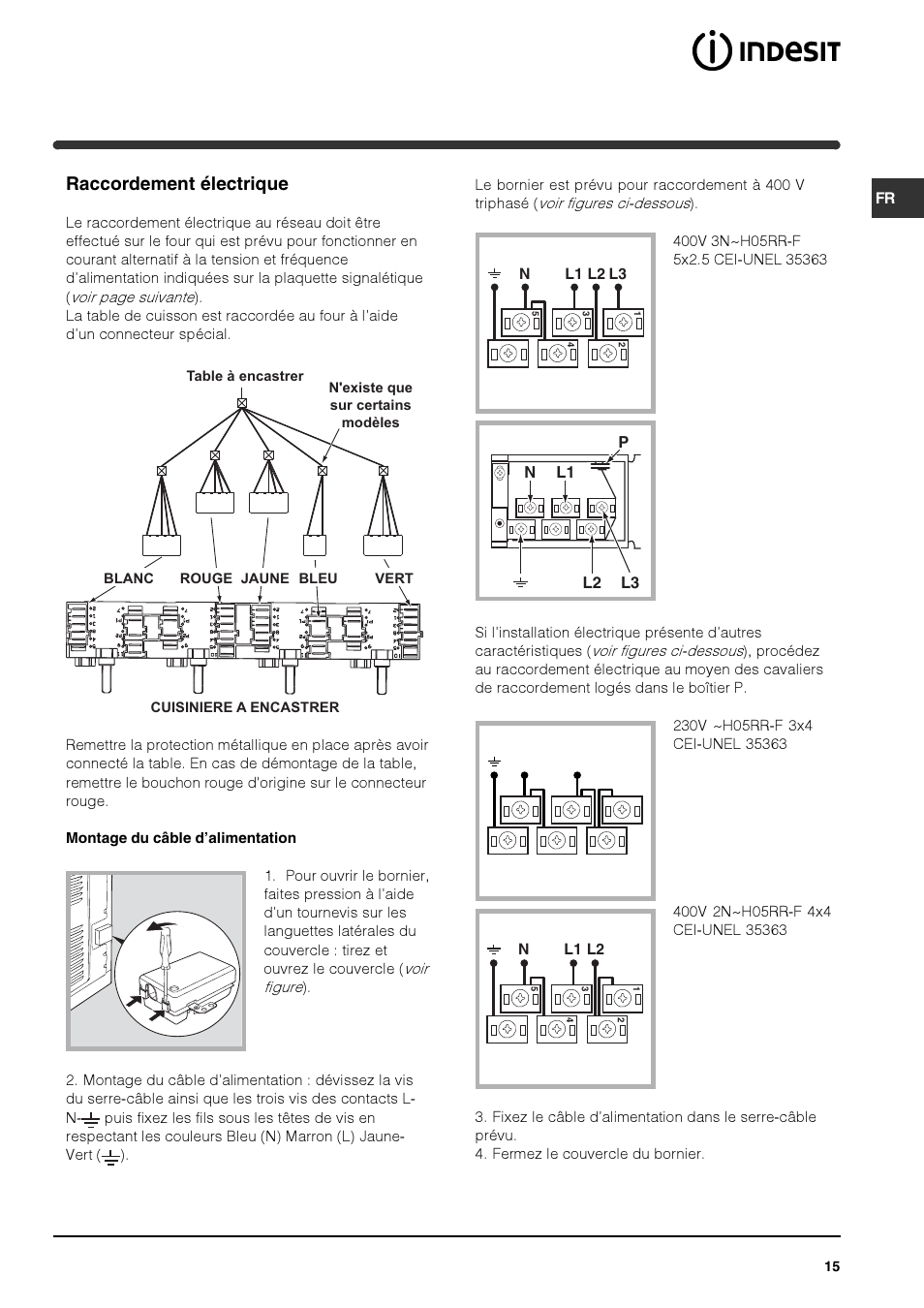 Raccordement électrique | Indesit HIM 50 K.A IX User Manual | Page 15 / 84