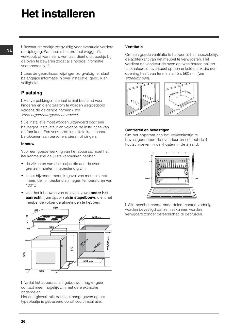 Het installeren, Plaatsing | Indesit HIM 50 K.A IX User Manual | Page 26 / 84