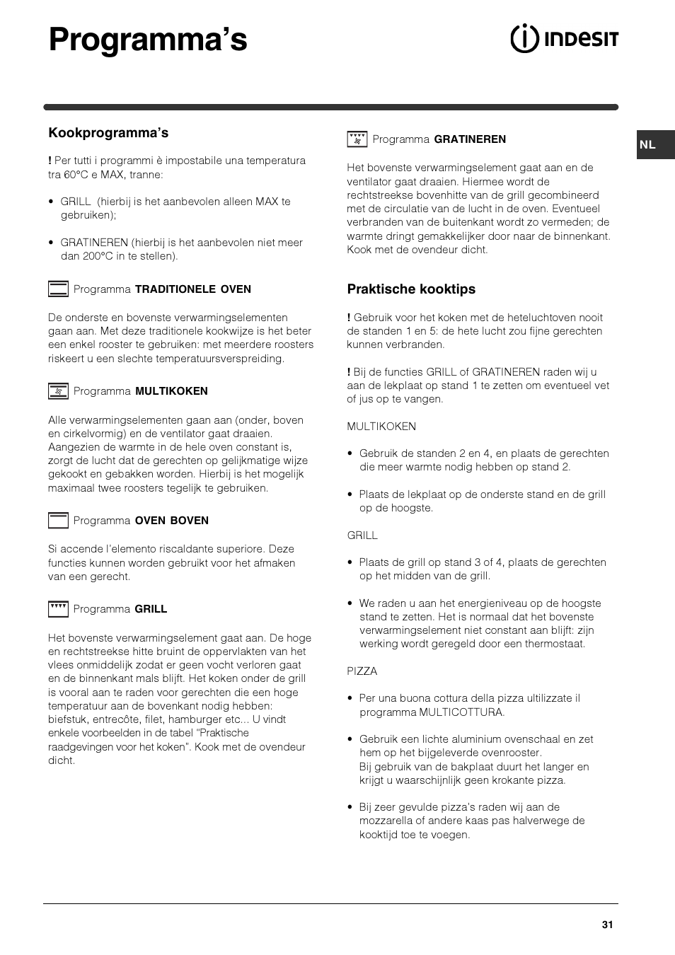 Programma’s | Indesit HIM 50 K.A IX User Manual | Page 31 / 84