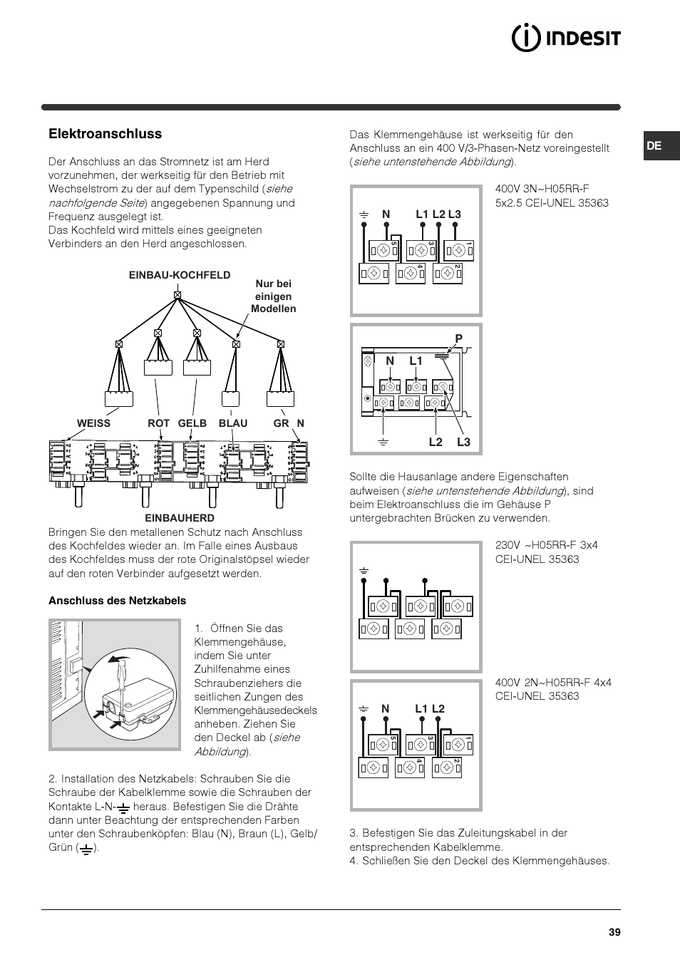 Elektroanschluss | Indesit HIM 50 K.A IX User Manual | Page 39 / 84