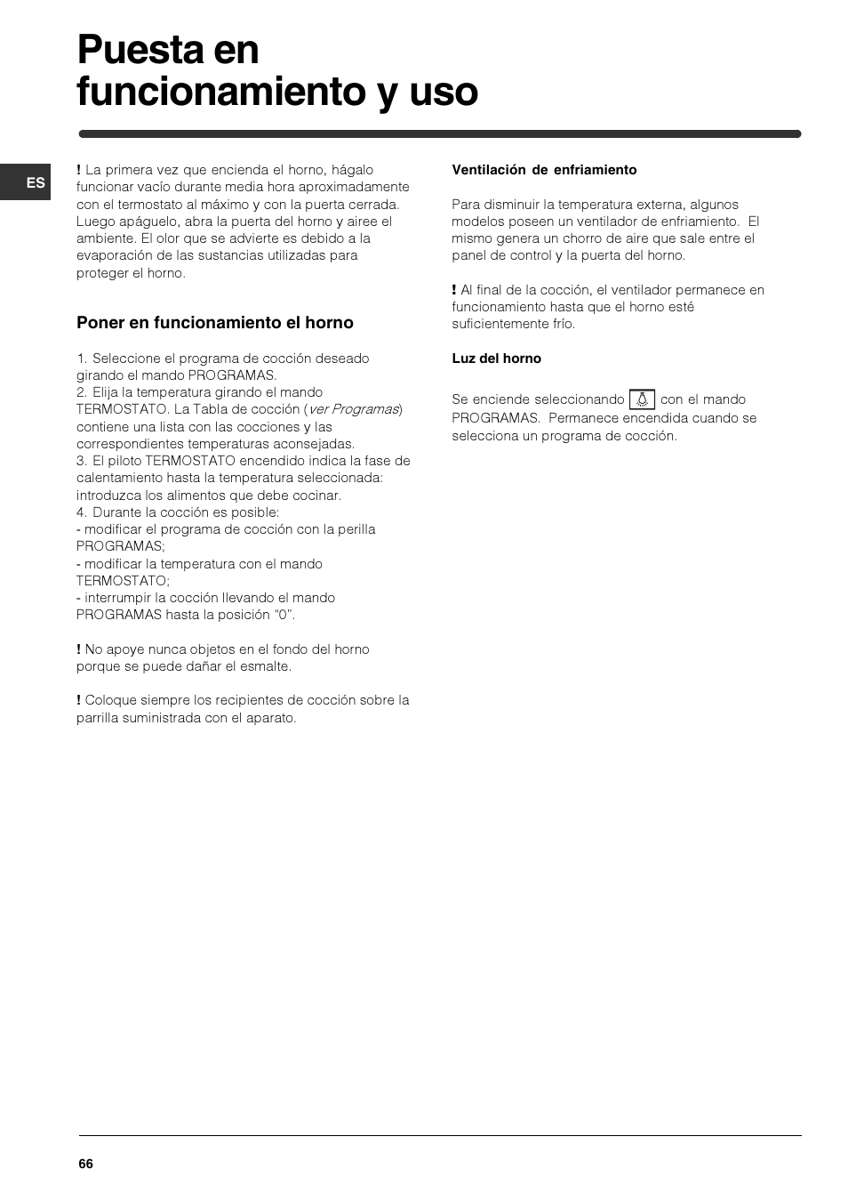 Puesta en funcionamiento y uso | Indesit HIM 50 K.A IX User Manual | Page 66 / 84