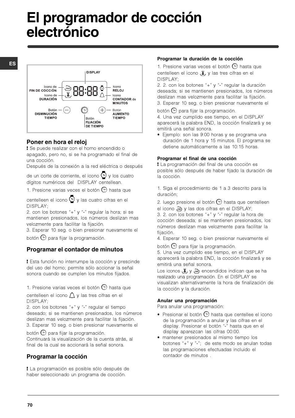 El programador de cocción electrónico | Indesit HIM 50 K.A IX User Manual | Page 70 / 84