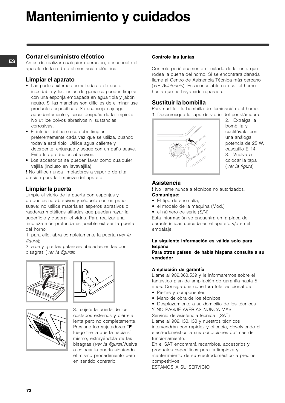 Mantenimiento y cuidados | Indesit HIM 50 K.A IX User Manual | Page 72 / 84