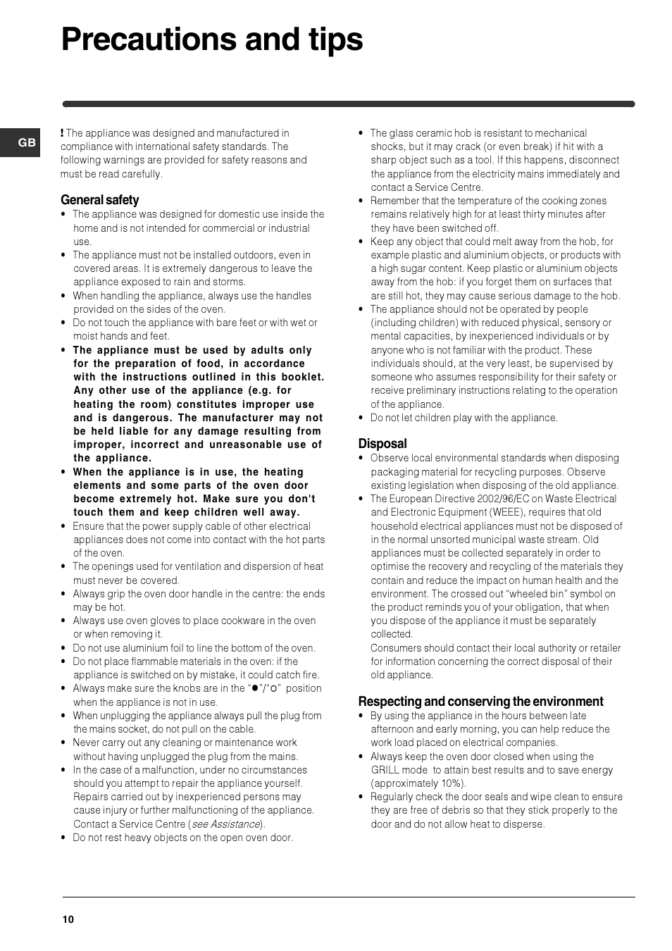 Precautions and tips | Indesit HIM 531 EK.A IX User Manual | Page 10 / 68