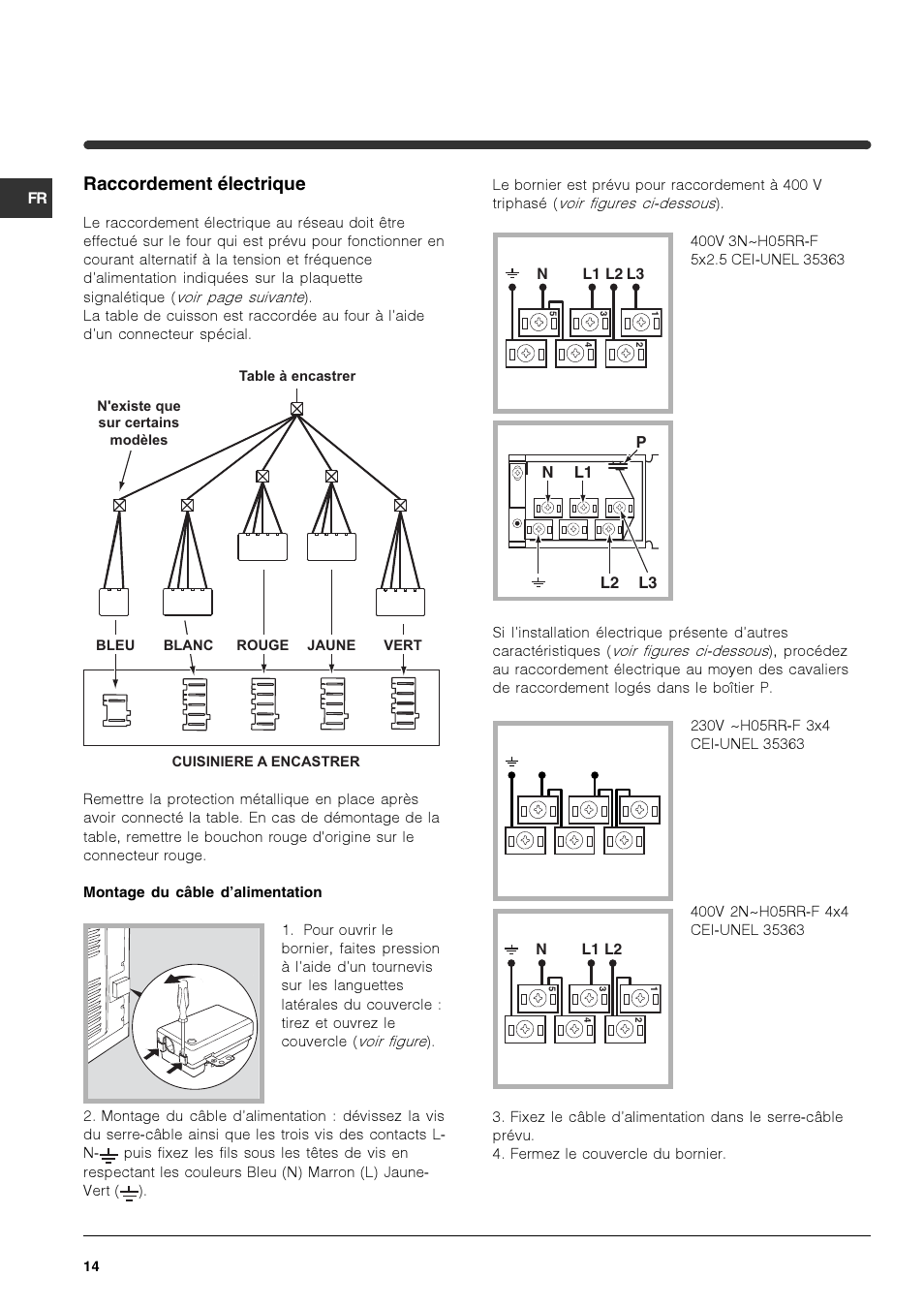 Raccordement électrique | Indesit HIM 531 EK.A IX User Manual | Page 14 / 68