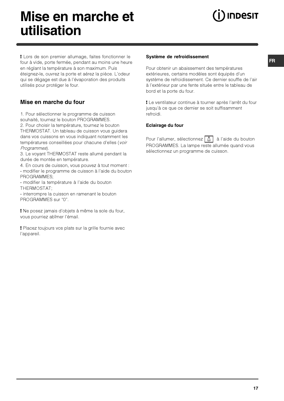 Mise en marche et utilisation | Indesit HIM 531 EK.A IX User Manual | Page 17 / 68