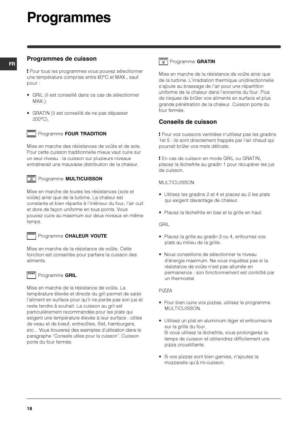 Programmes | Indesit HIM 531 EK.A IX User Manual | Page 18 / 68