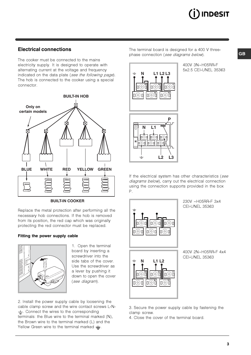 Electrical connections | Indesit HIM 531 EK.A IX User Manual | Page 3 / 68