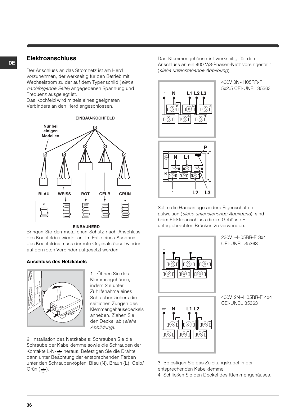 Elektroanschluss | Indesit HIM 531 EK.A IX User Manual | Page 36 / 68