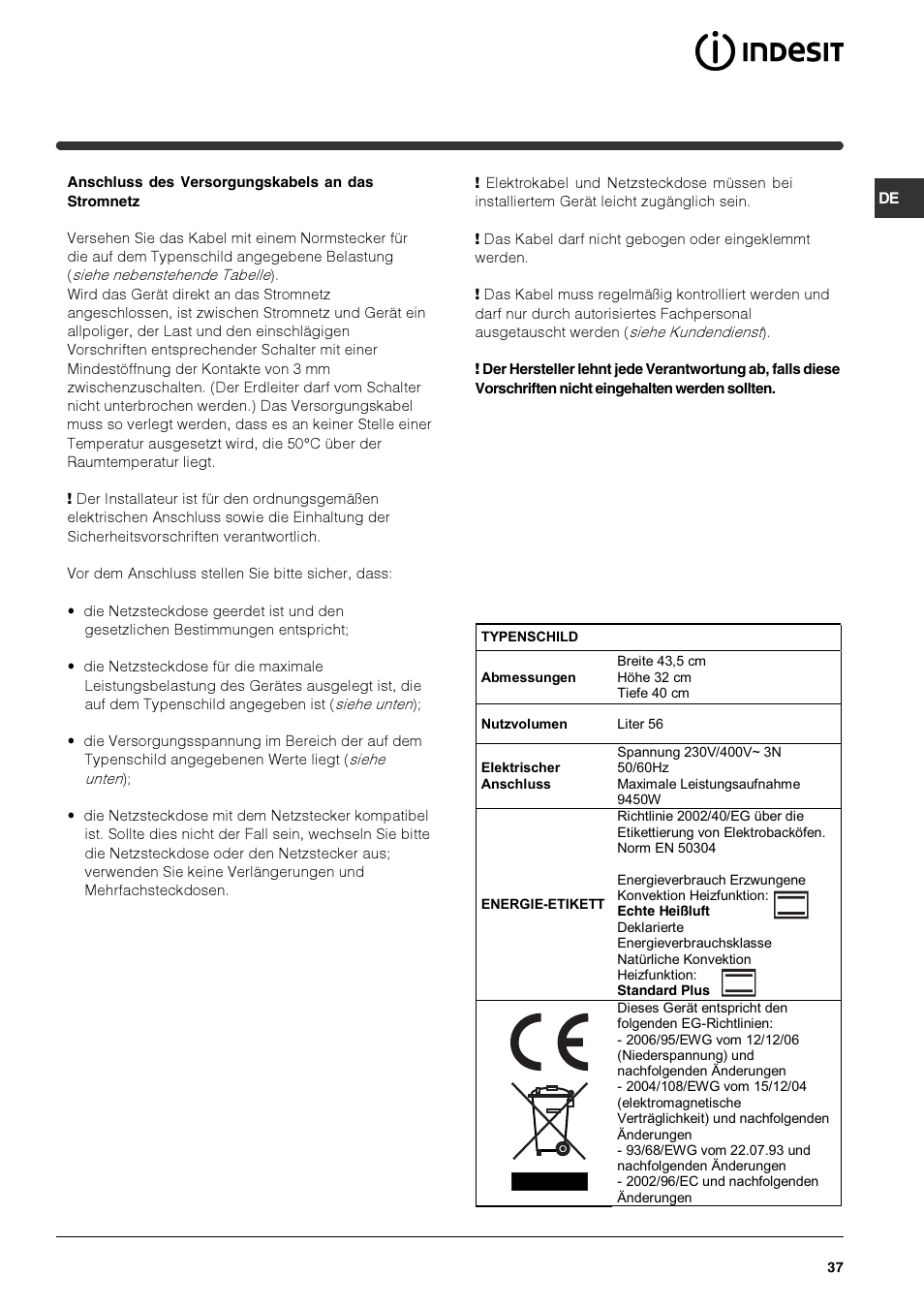 Indesit HIM 531 EK.A IX User Manual | Page 37 / 68