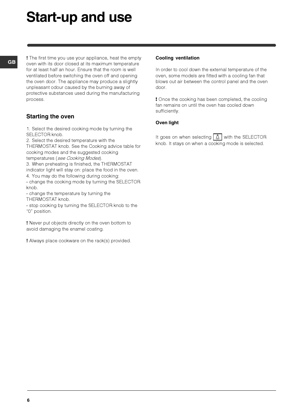 Start-up and use | Indesit HIM 531 EK.A IX User Manual | Page 6 / 68