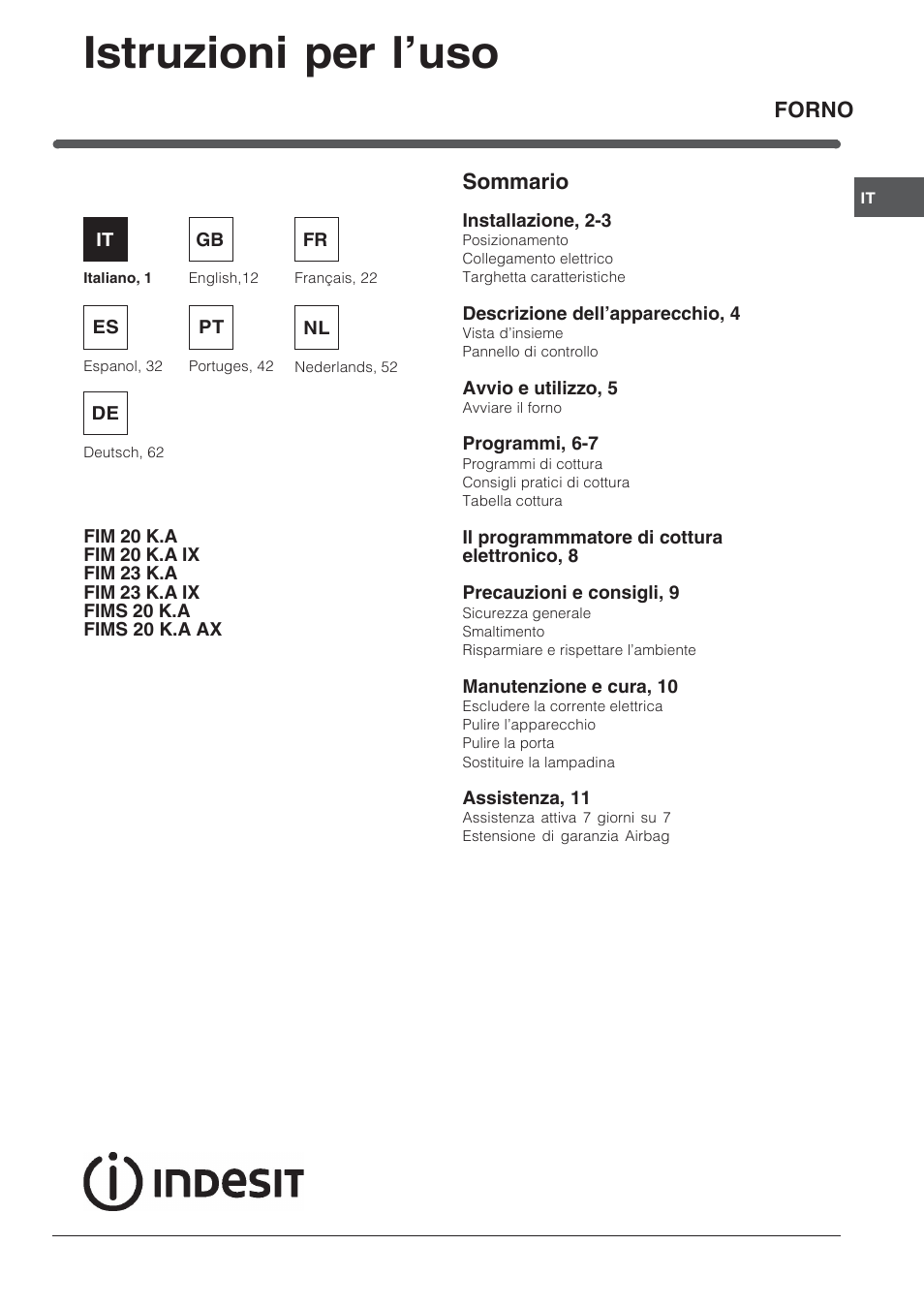 Indesit FIM 20 K.A IX User Manual | 72 pages