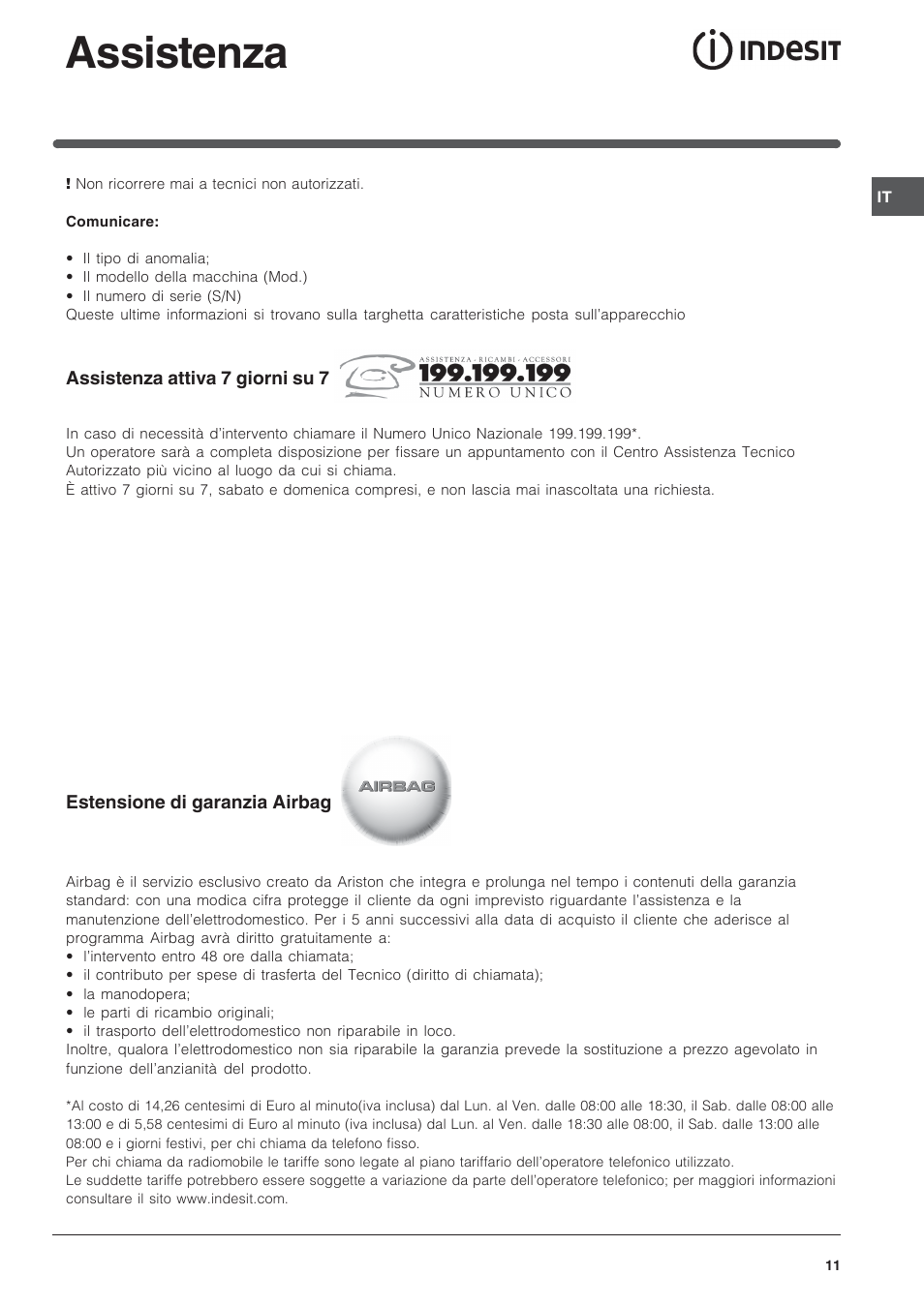 Assistenza | Indesit FIM 20 K.A IX User Manual | Page 11 / 72