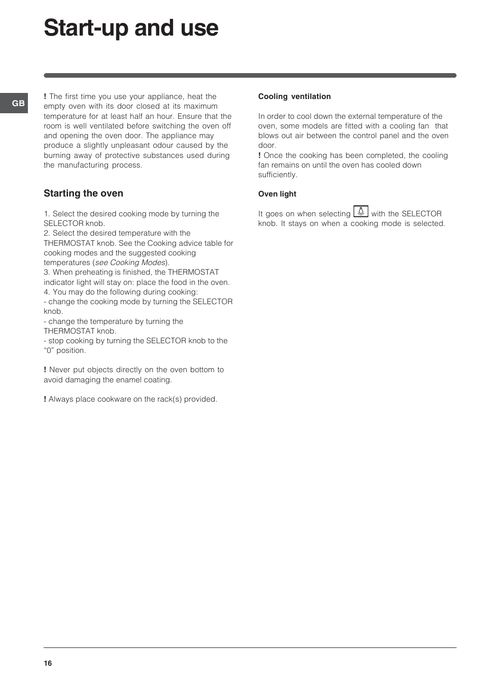 Start-up and use | Indesit FIM 20 K.A IX User Manual | Page 16 / 72