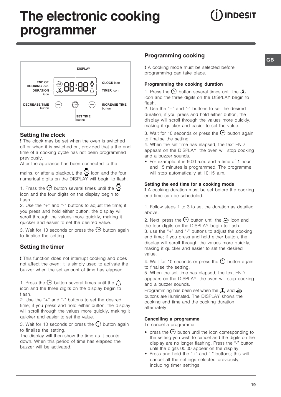 The electronic cooking programmer | Indesit FIM 20 K.A IX User Manual | Page 19 / 72