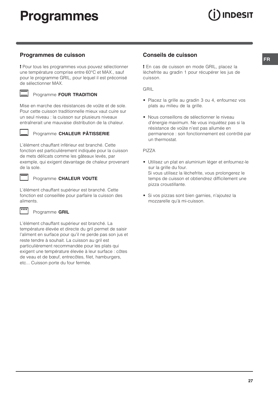 Programmes | Indesit FIM 20 K.A IX User Manual | Page 27 / 72