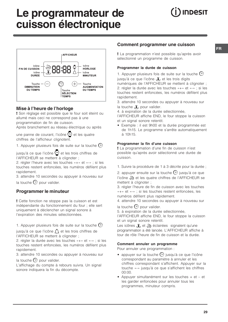 Le programmateur de cuisson électronique | Indesit FIM 20 K.A IX User Manual | Page 29 / 72