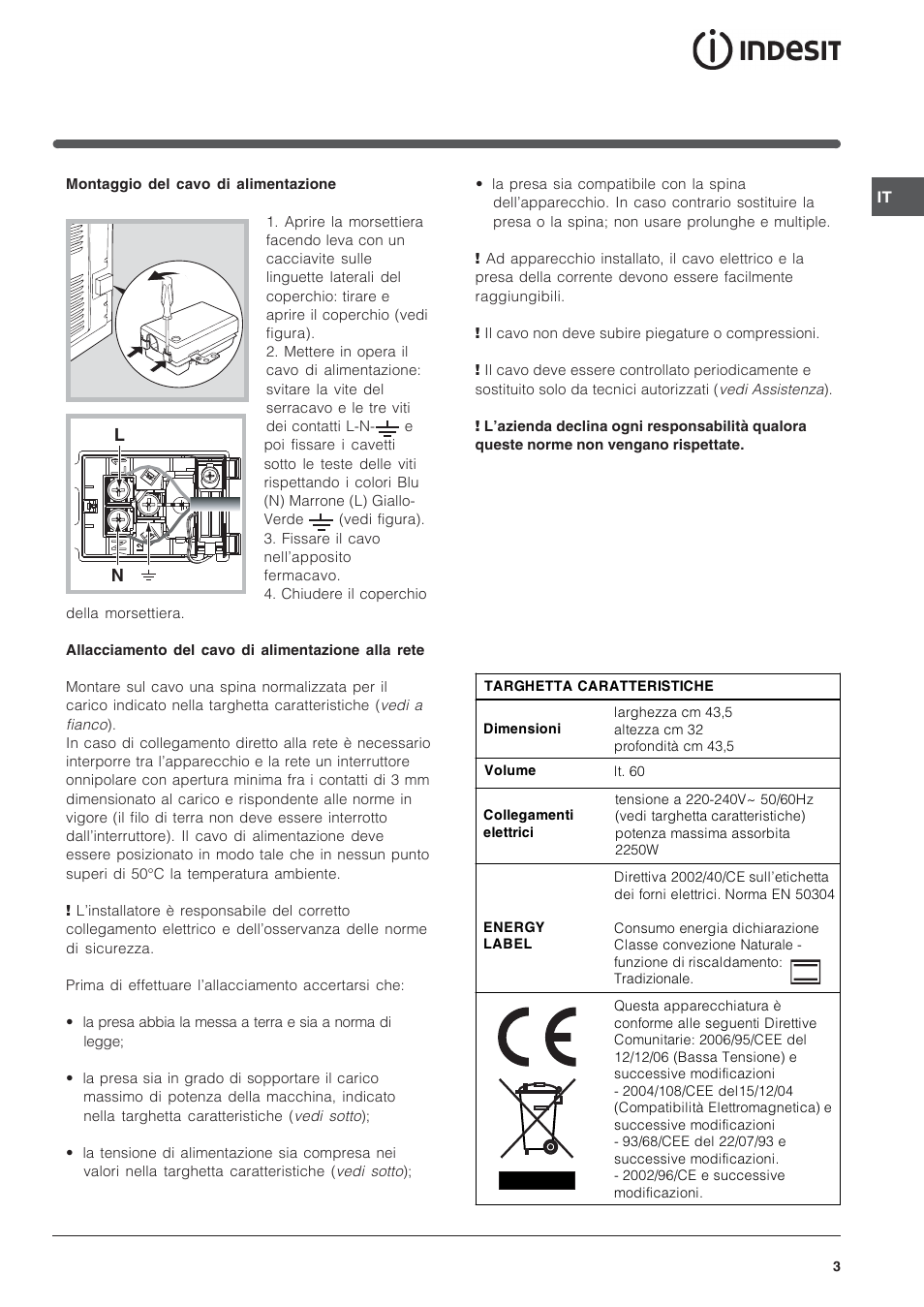 Indesit FIM 20 K.A IX User Manual | Page 3 / 72