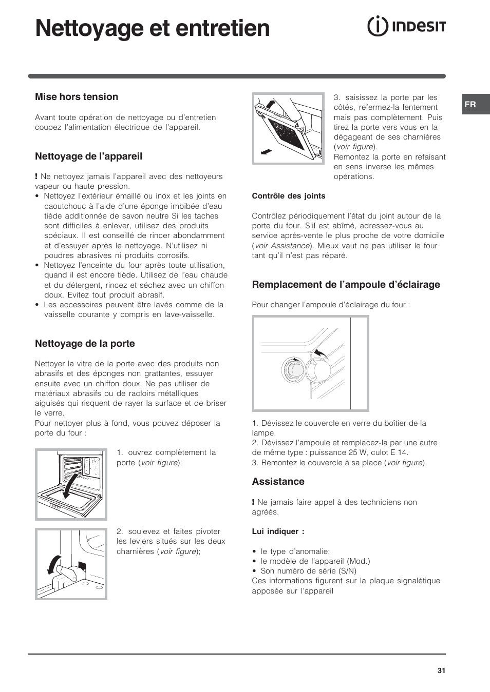 Nettoyage et entretien | Indesit FIM 20 K.A IX User Manual | Page 31 / 72