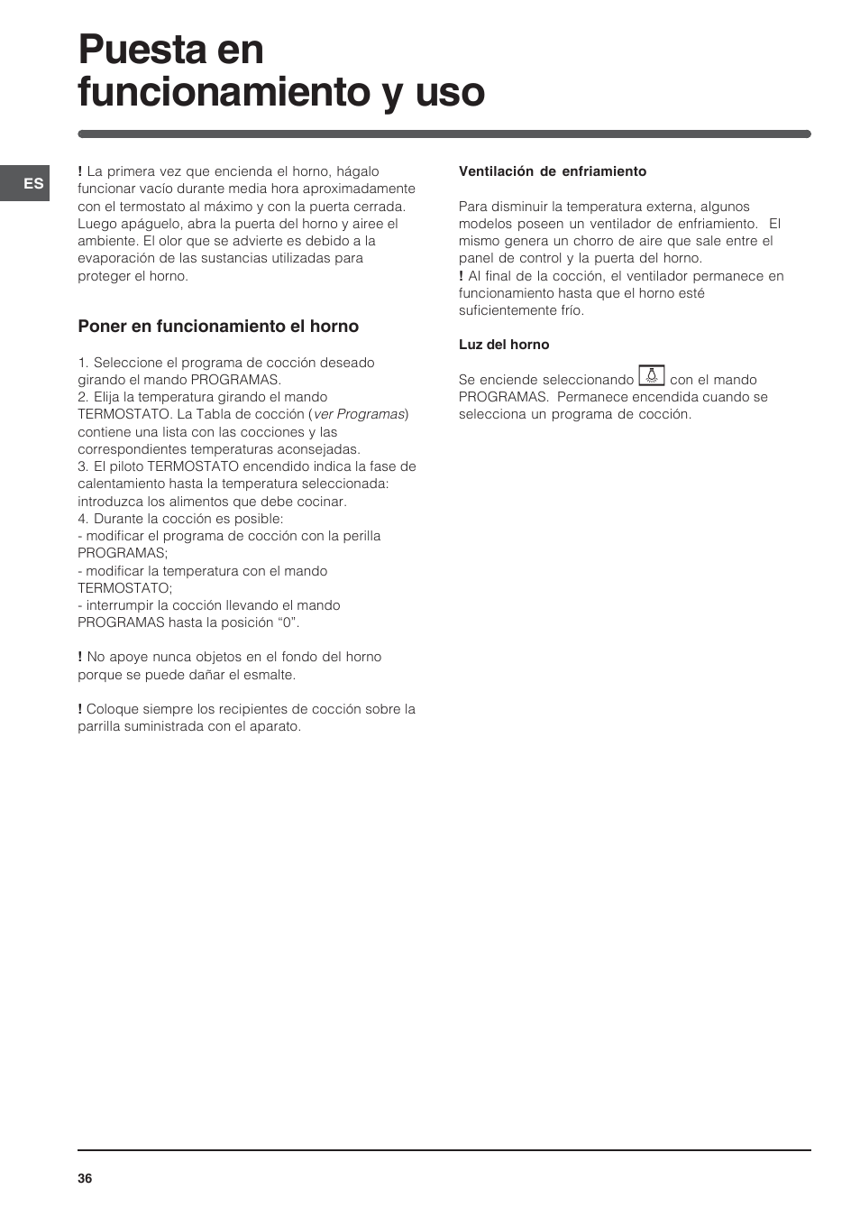 Puesta en funcionamiento y uso | Indesit FIM 20 K.A IX User Manual | Page 36 / 72