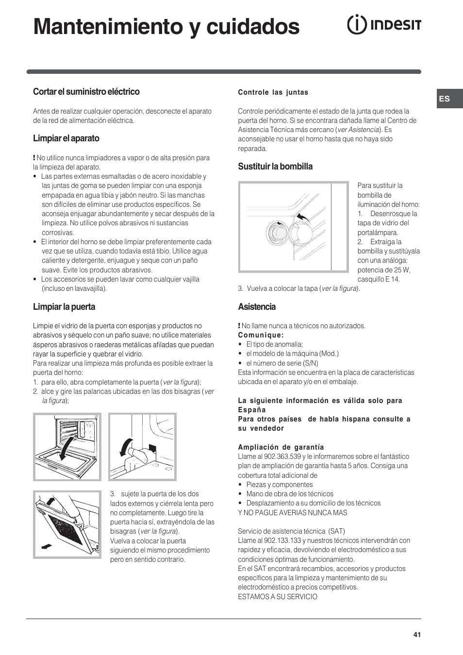 Mantenimiento y cuidados | Indesit FIM 20 K.A IX User Manual | Page 41 / 72