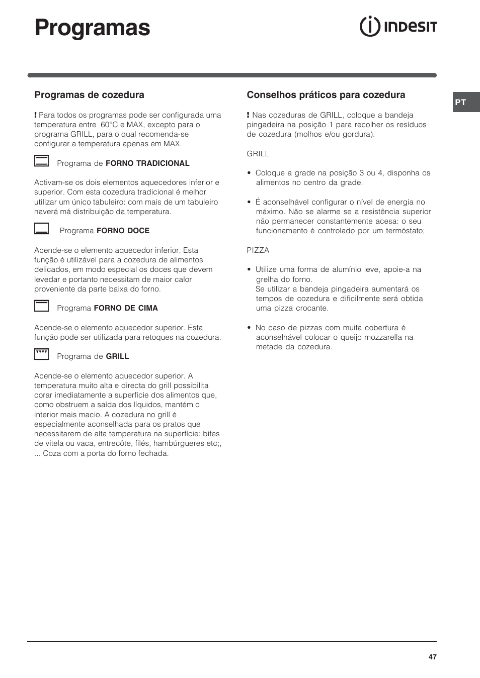 Programas | Indesit FIM 20 K.A IX User Manual | Page 47 / 72