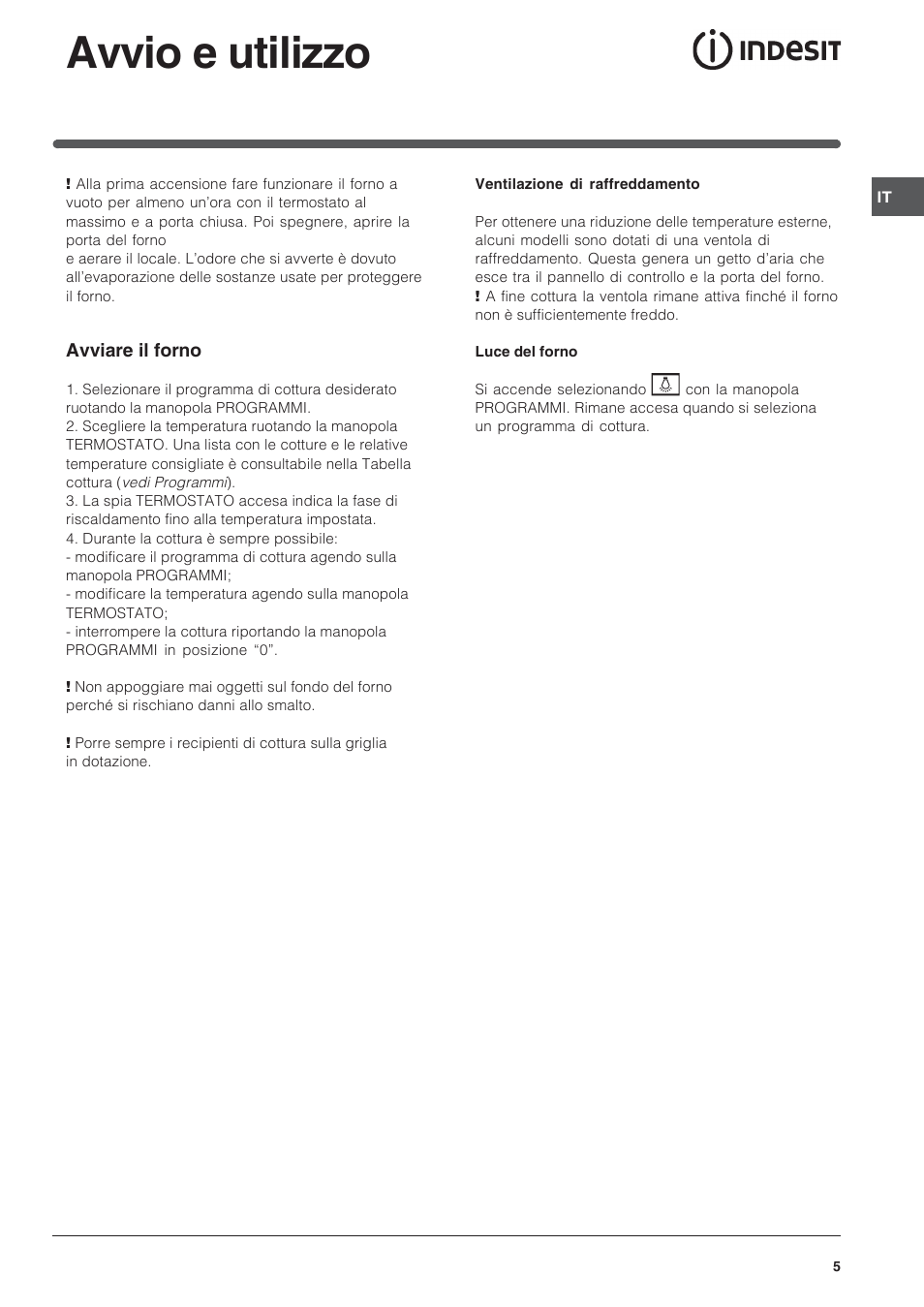 Avvio e utilizzo | Indesit FIM 20 K.A IX User Manual | Page 5 / 72