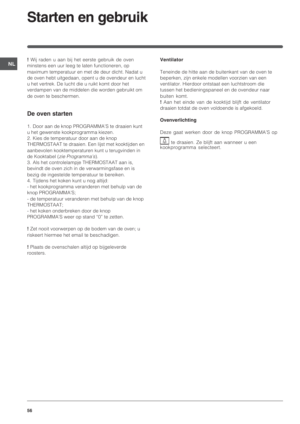 Starten en gebruik | Indesit FIM 20 K.A IX User Manual | Page 56 / 72