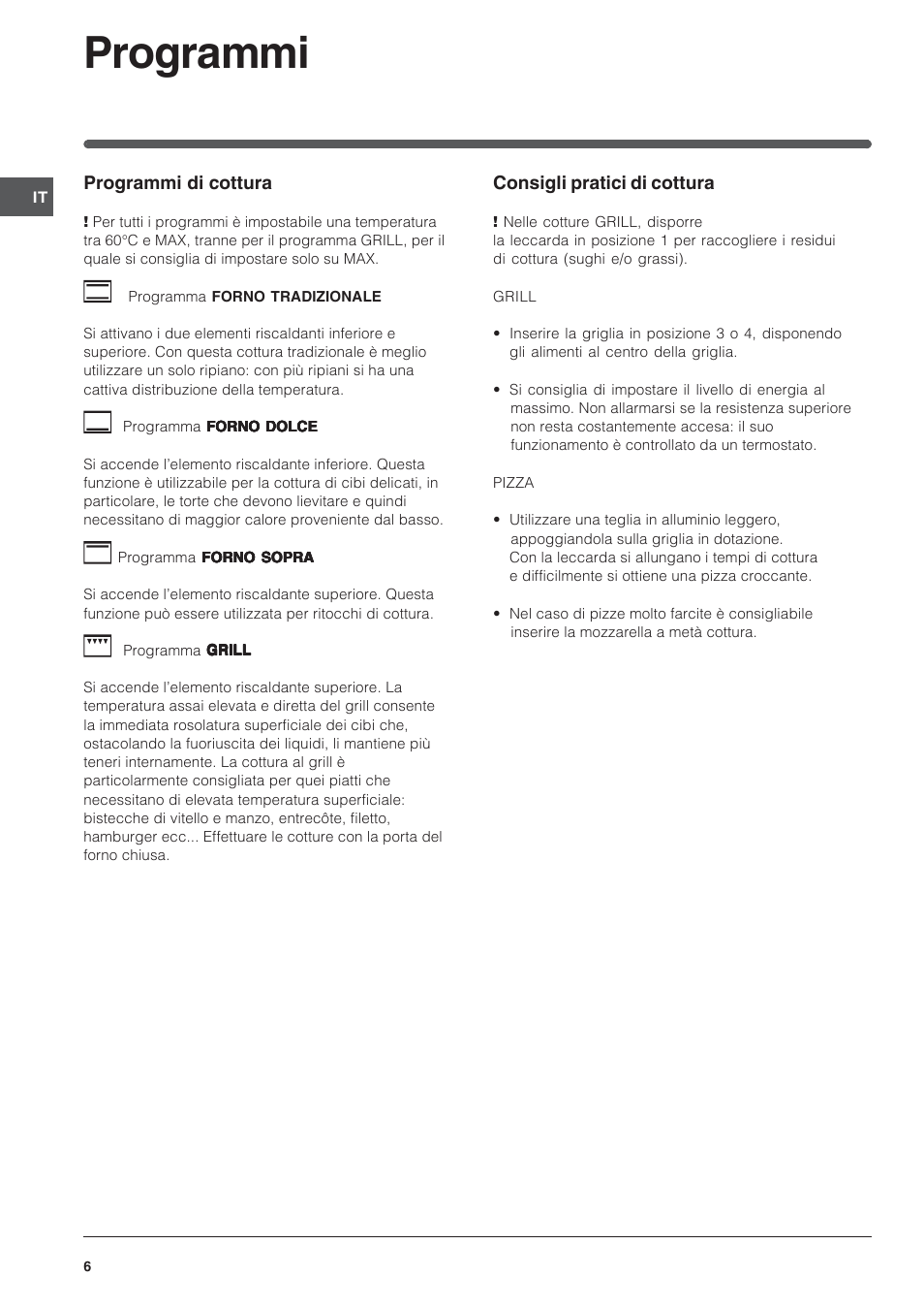 Programmi | Indesit FIM 20 K.A IX User Manual | Page 6 / 72