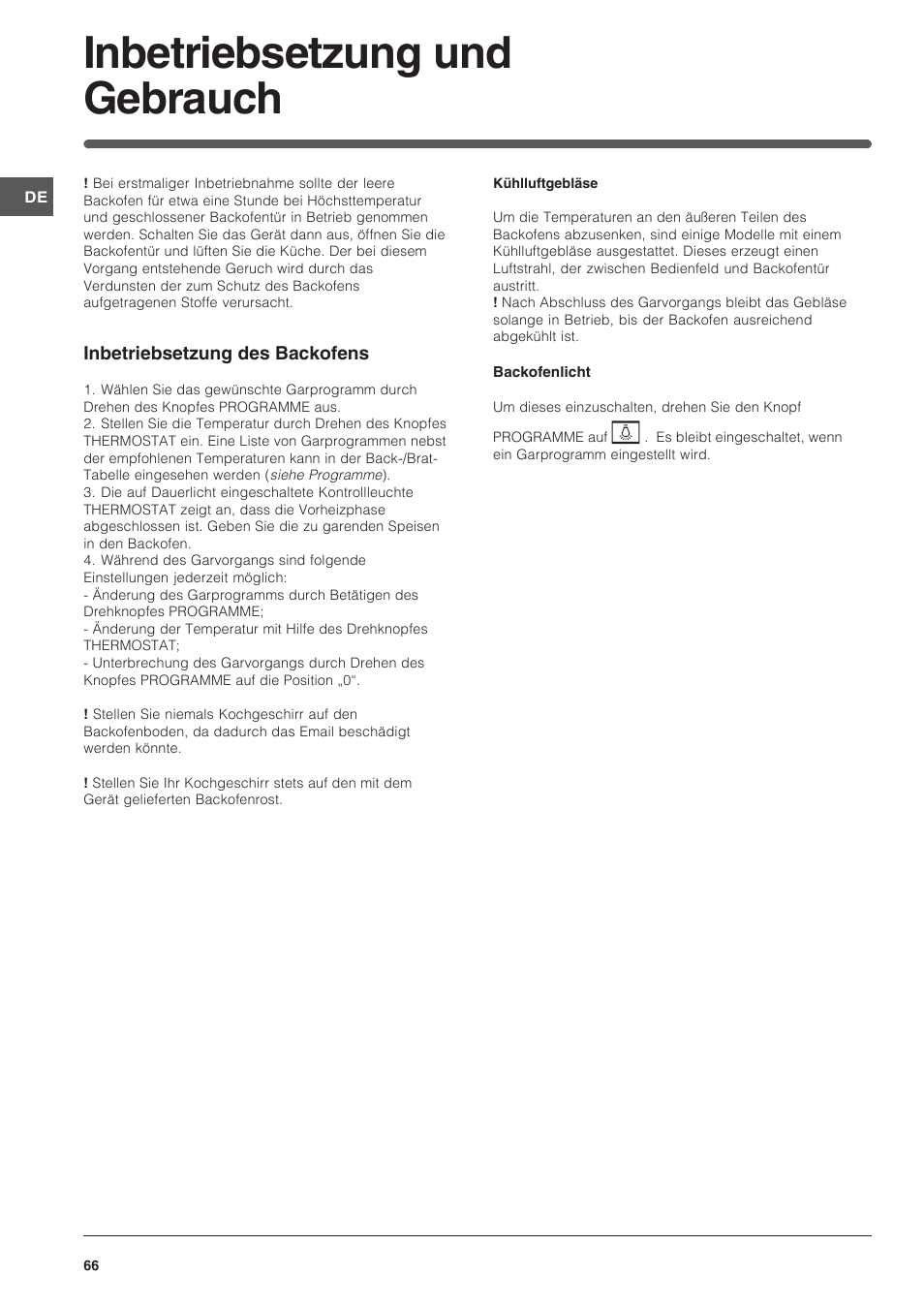 Inbetriebsetzung und gebrauch | Indesit FIM 20 K.A IX User Manual | Page 66 / 72