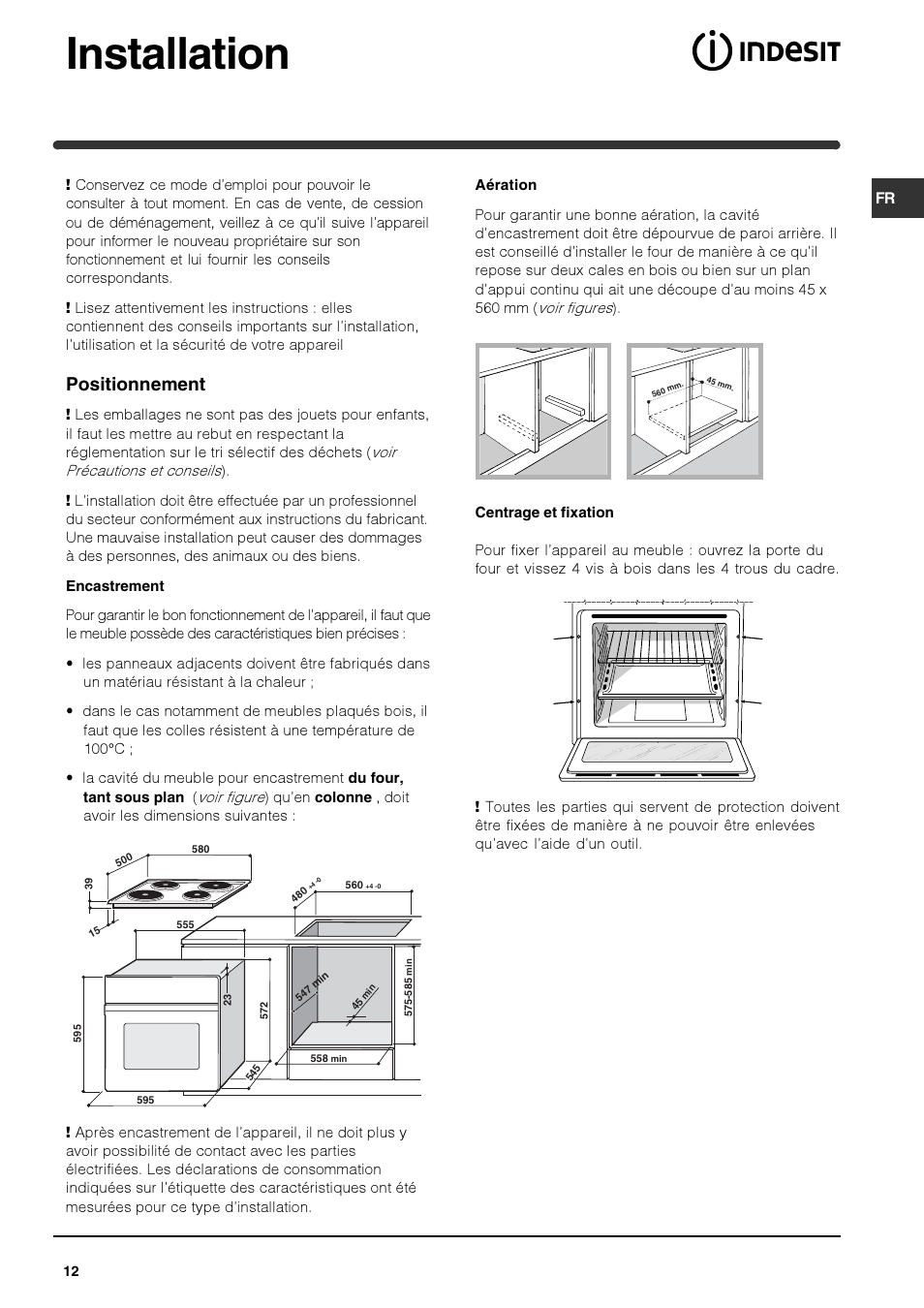 Installation, Positionnement | Indesit HIM 20 K.A IX User Manual | Page 12 / 52