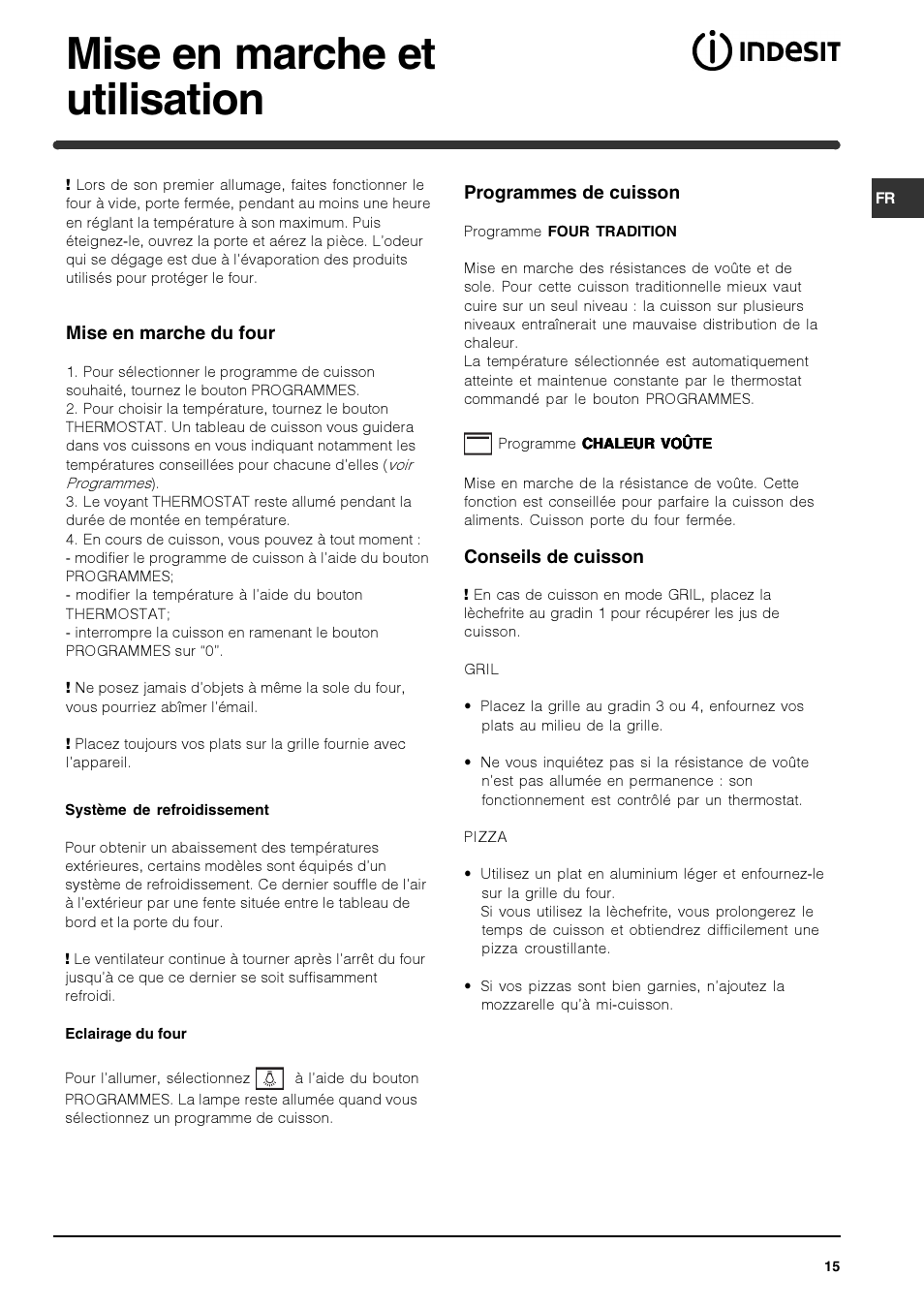 Mise en marche et utilisation | Indesit HIM 20 K.A IX User Manual | Page 15 / 52