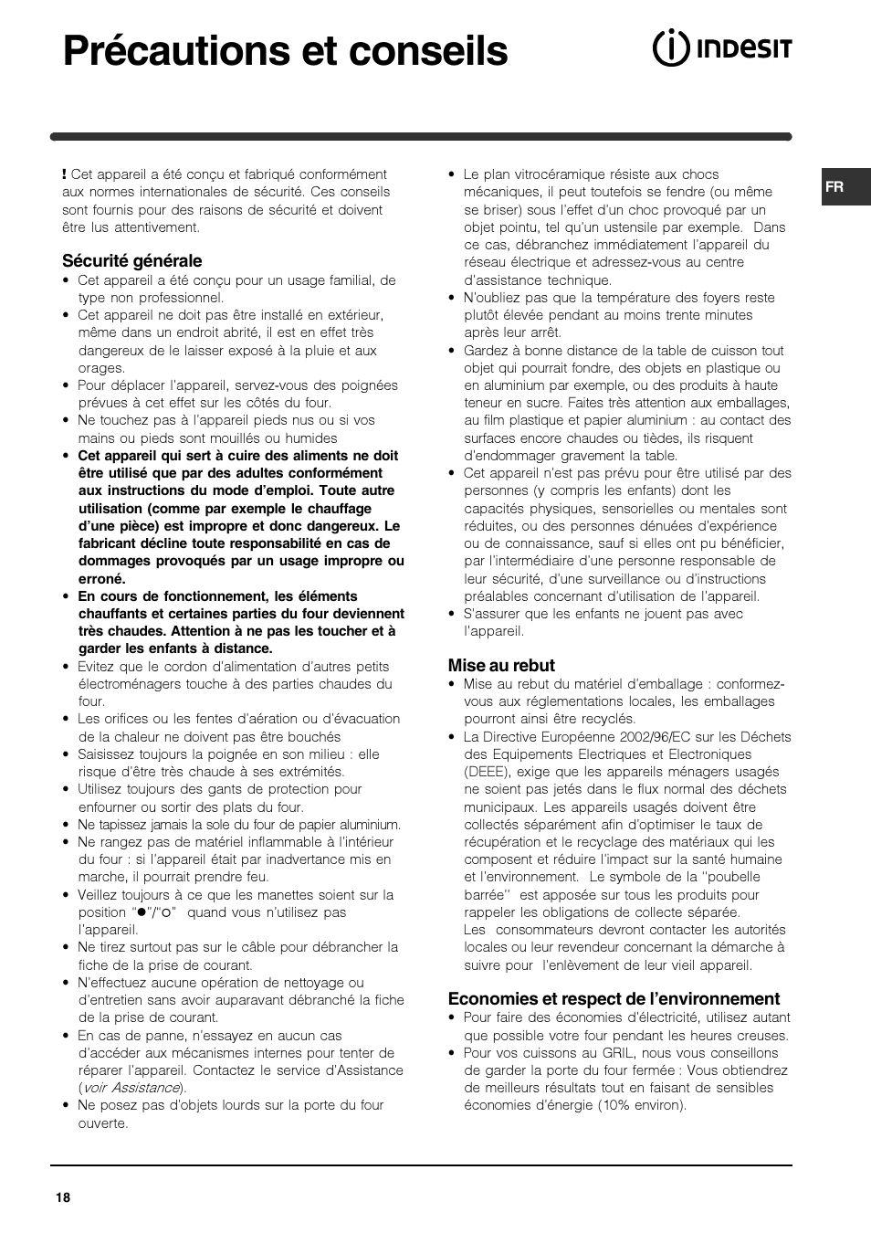 Précautions et conseils | Indesit HIM 20 K.A IX User Manual | Page 18 / 52