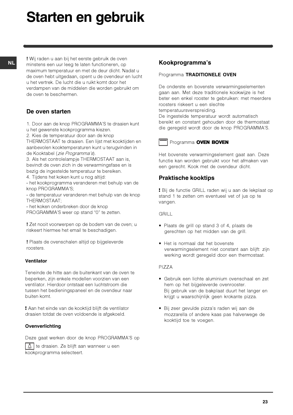 Starten en gebruik | Indesit HIM 20 K.A IX User Manual | Page 23 / 52