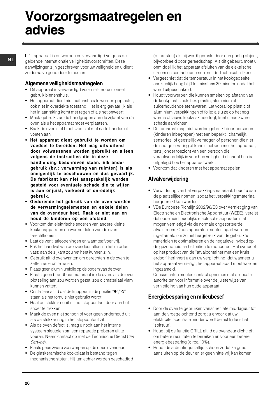Voorzorgsmaatregelen en advies | Indesit HIM 20 K.A IX User Manual | Page 26 / 52