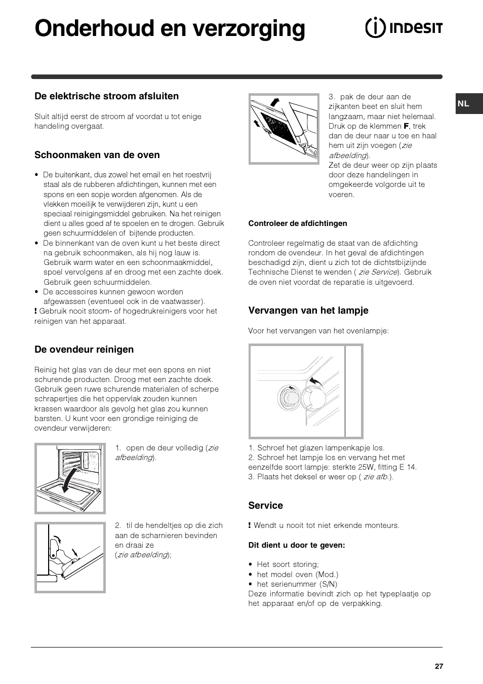 Onderhoud en verzorging | Indesit HIM 20 K.A IX User Manual | Page 27 / 52