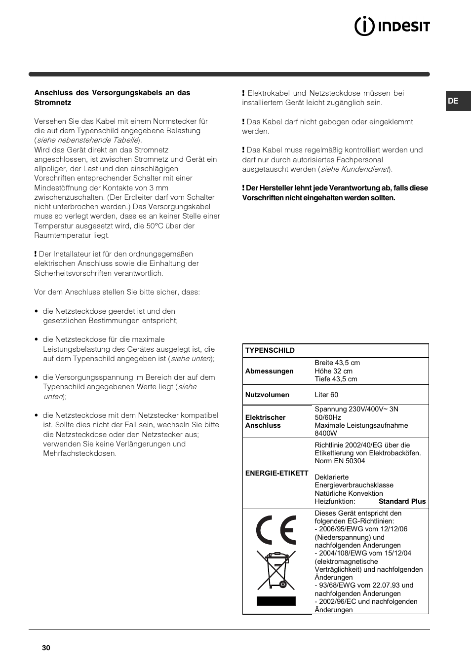 Indesit HIM 20 K.A IX User Manual | Page 30 / 52